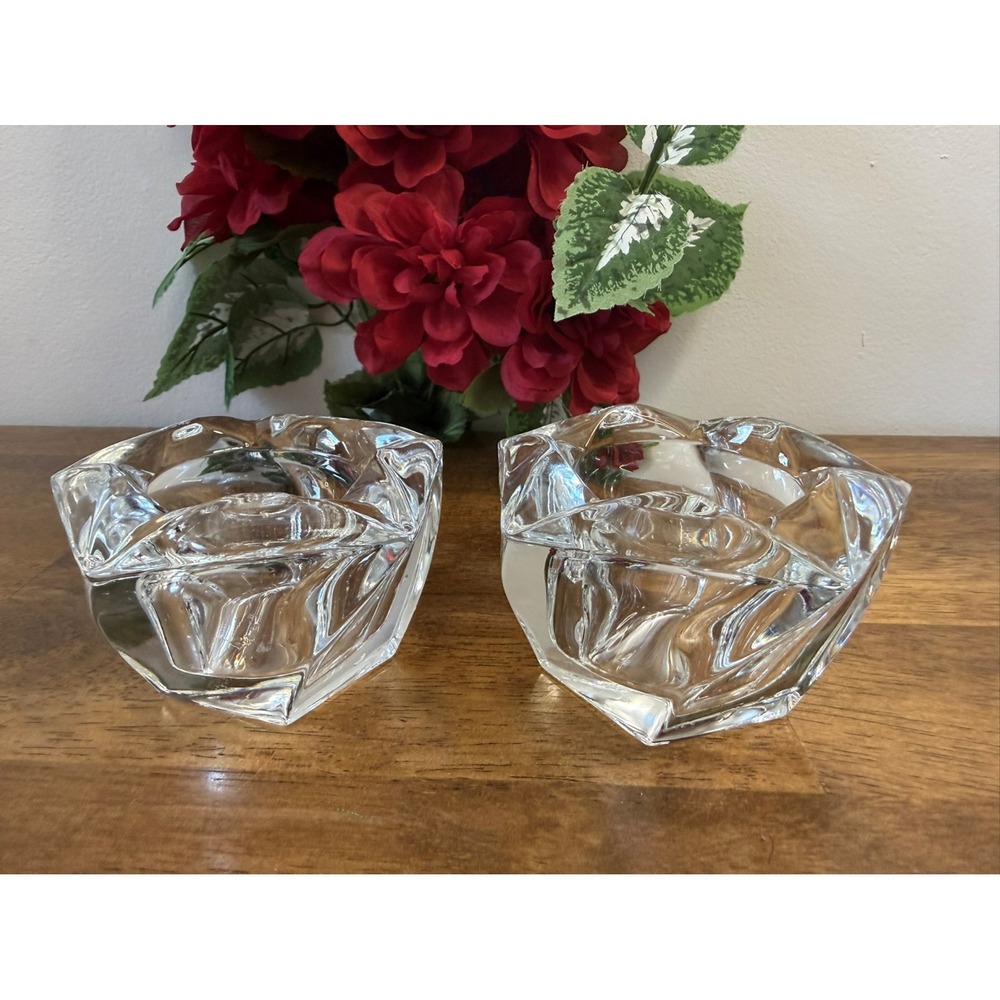 Heavy Crystal‎ Votive Candle Holders Pair – Scandinavian Modern Style MCM Decor